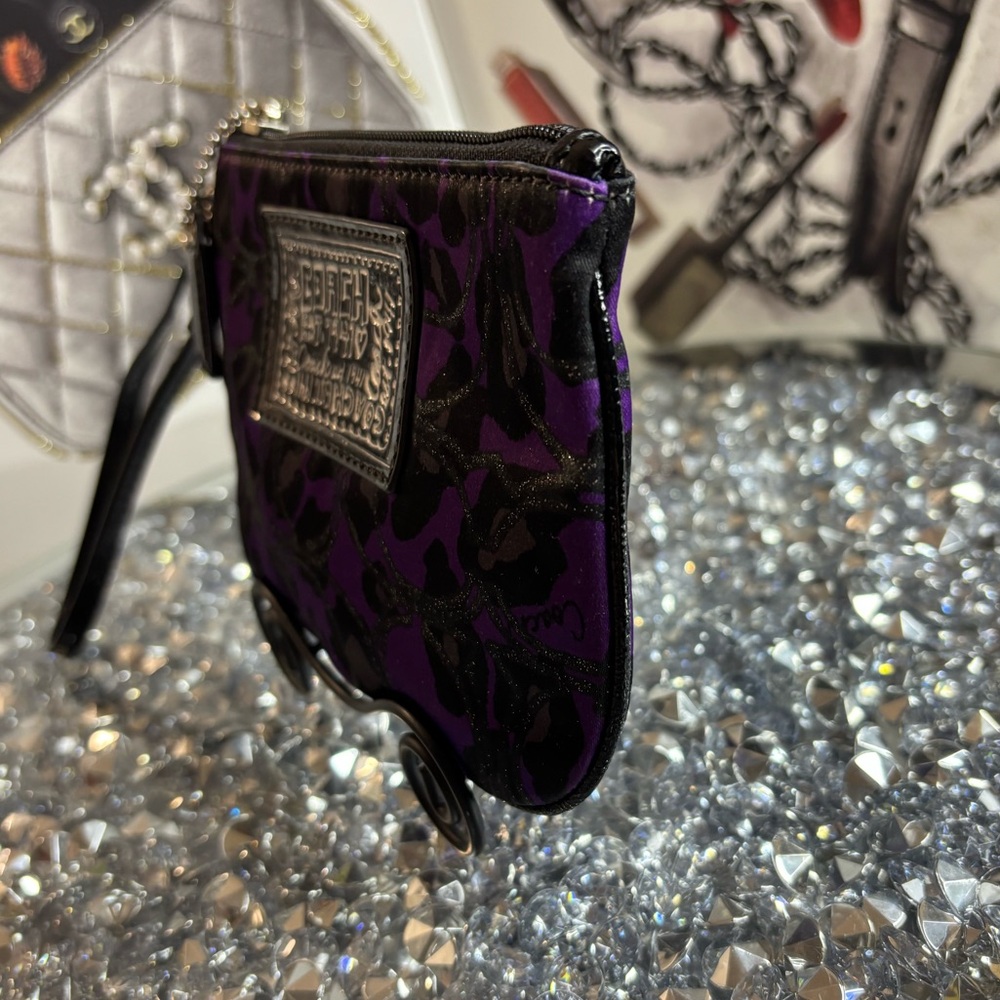 Coach Poppy purple ocelot leopard pattern wristlet EUC - Picture 5 of 10